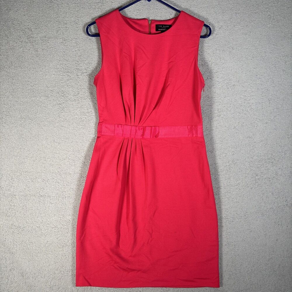 Ted Baker London Millee Sheath Dress Women’s‎ Size 2 Red Orange Ribbon Bow Waist